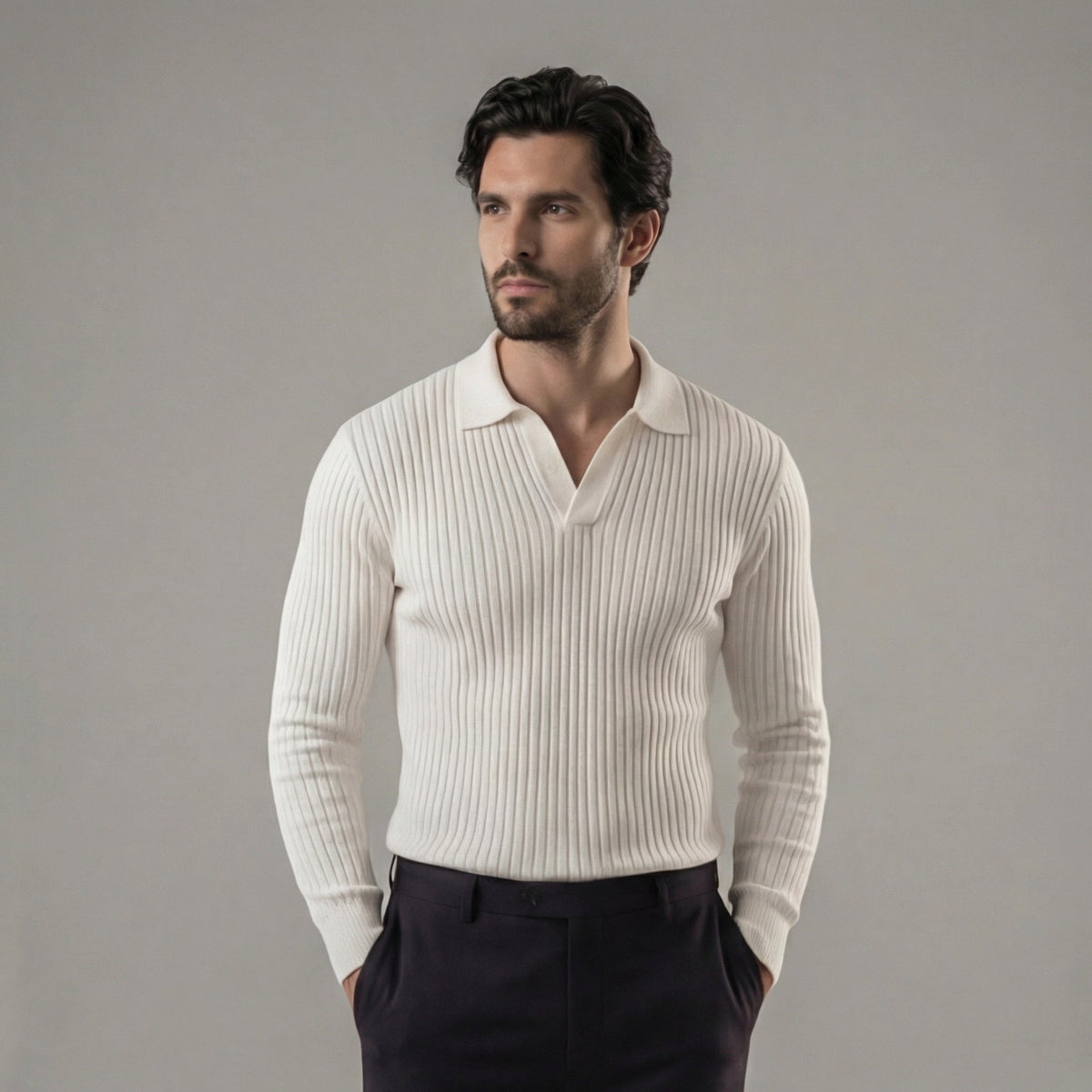 Polo Shirt Heren Lange Mouwen V-Hals Casual