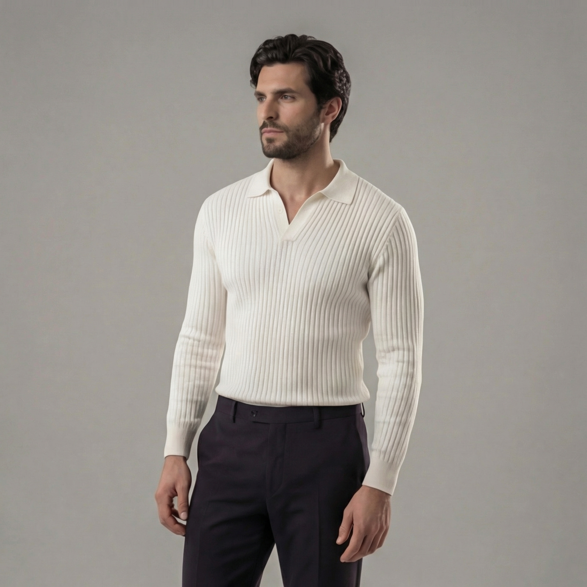 Polo Shirt Heren Lange Mouwen V-Hals Casual