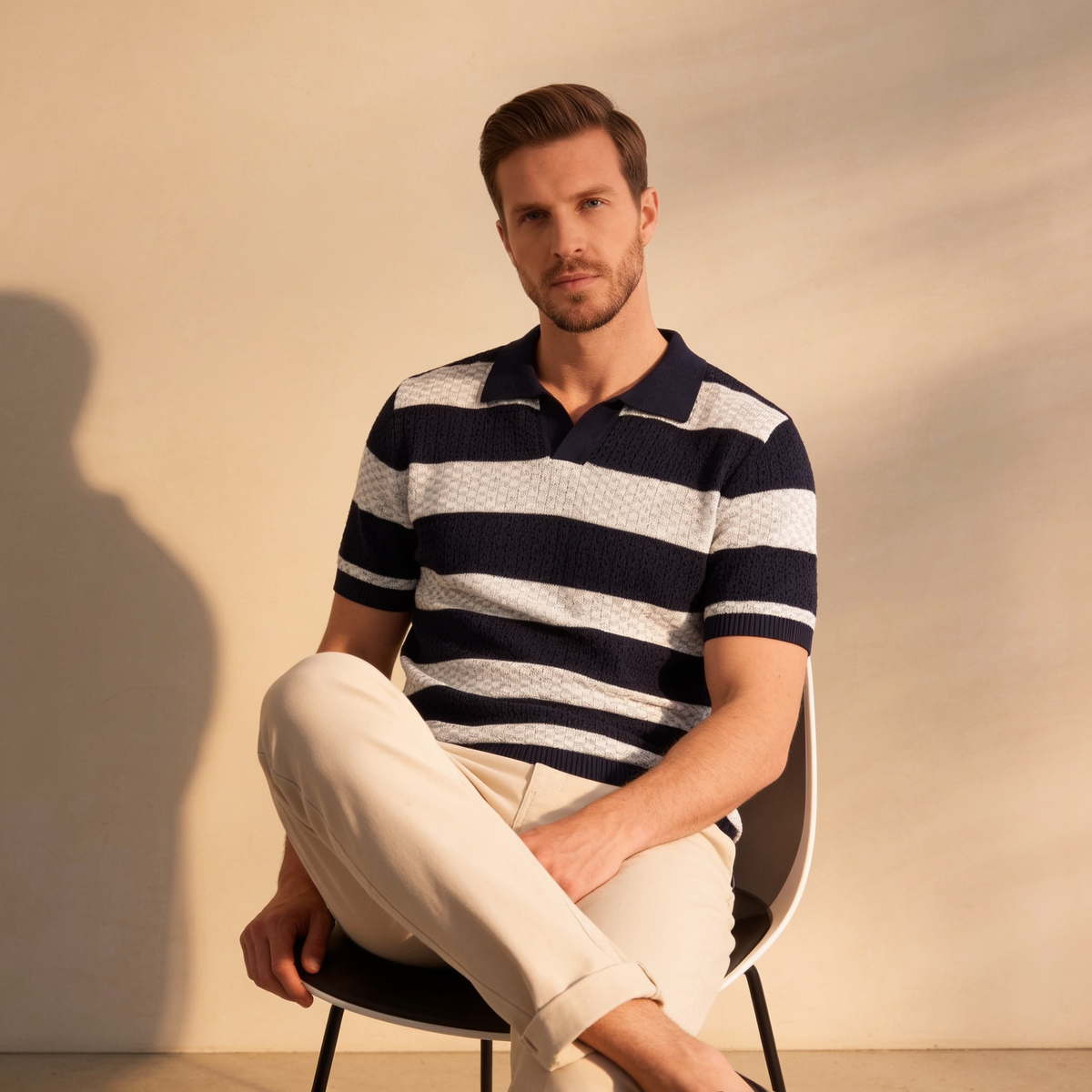 Poloshirt Heren Gebreide Textuur Lange Mouwen Casual Zomer