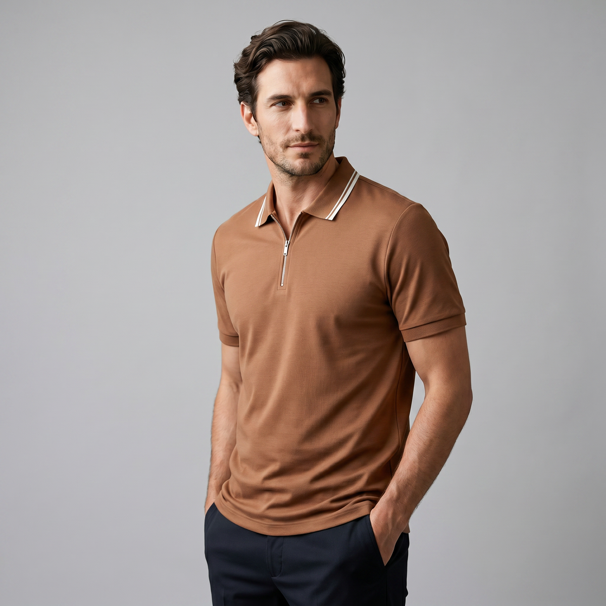 Poloshirt Heren Korte Mouwen Rits Casual