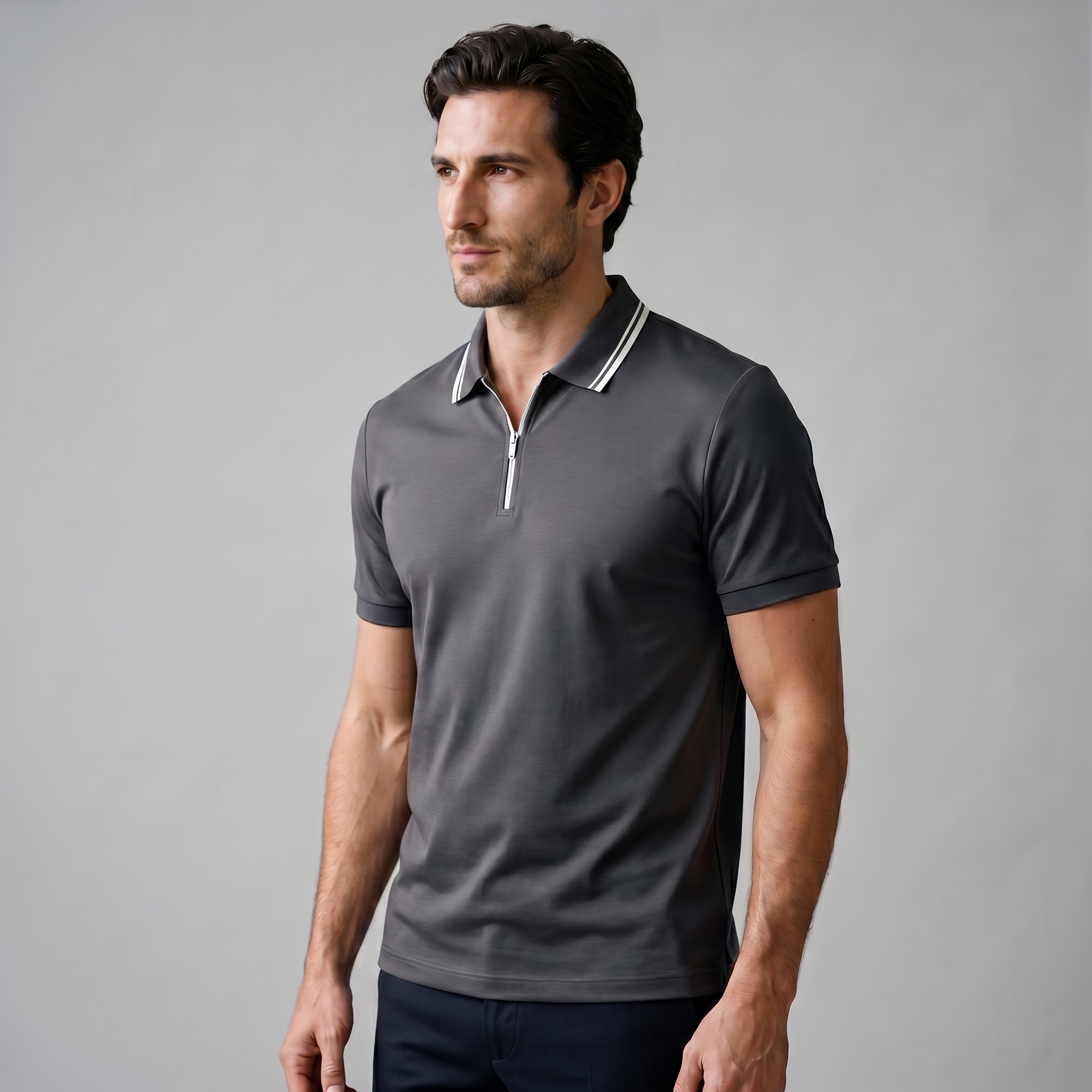 Poloshirt Heren Korte Mouwen Rits Casual