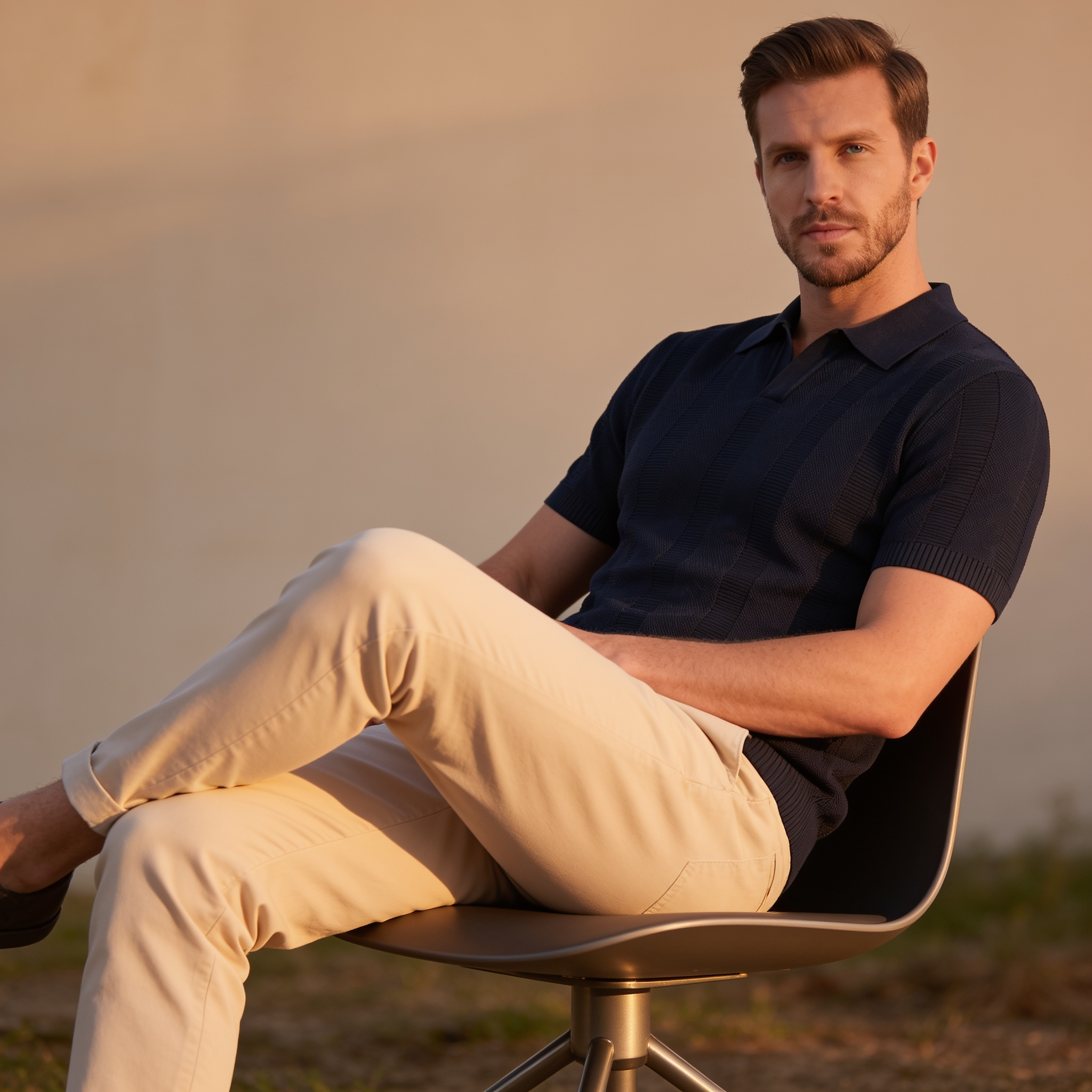 Poloshirt Heren Open Knit Casual Zomer