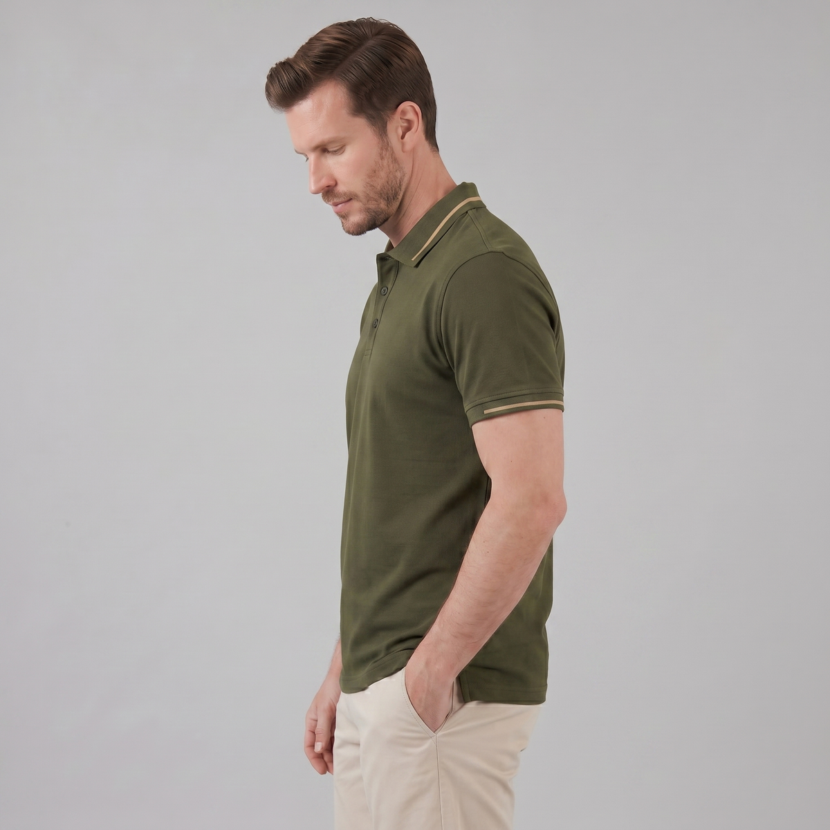 Poloshirt Heren Tailored Fit Contrast Kraag Casual