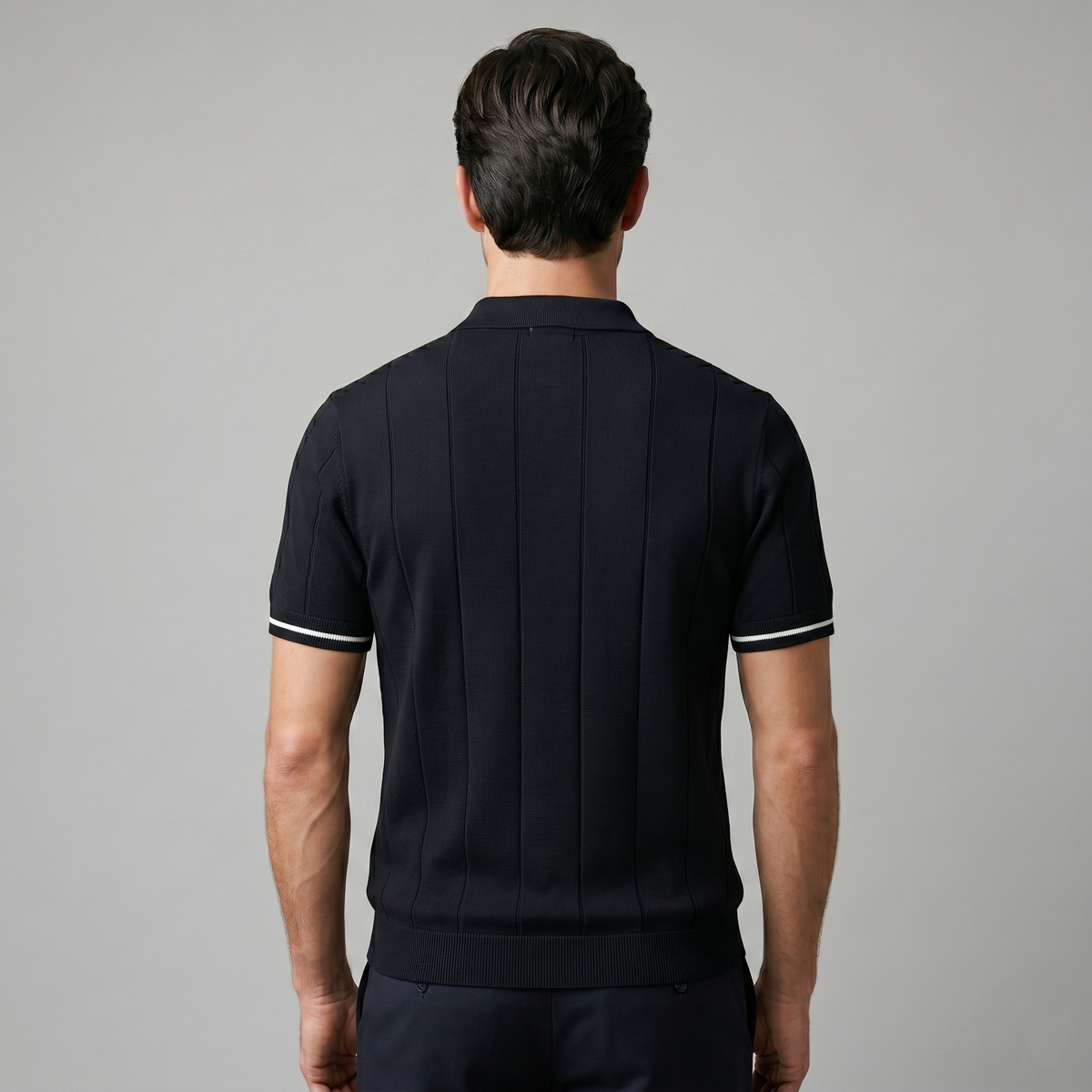 Poloshirt Heren Verticale Strepen Ritssluiting Casual