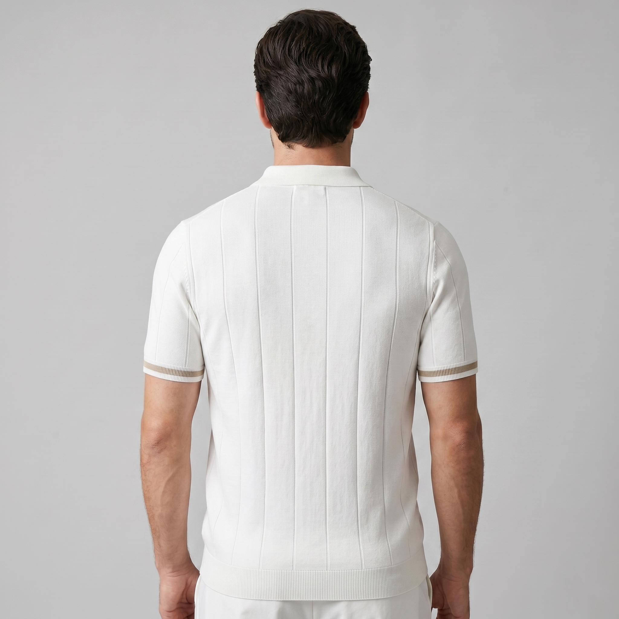 Poloshirt Heren Verticale Strepen Ritssluiting Casual