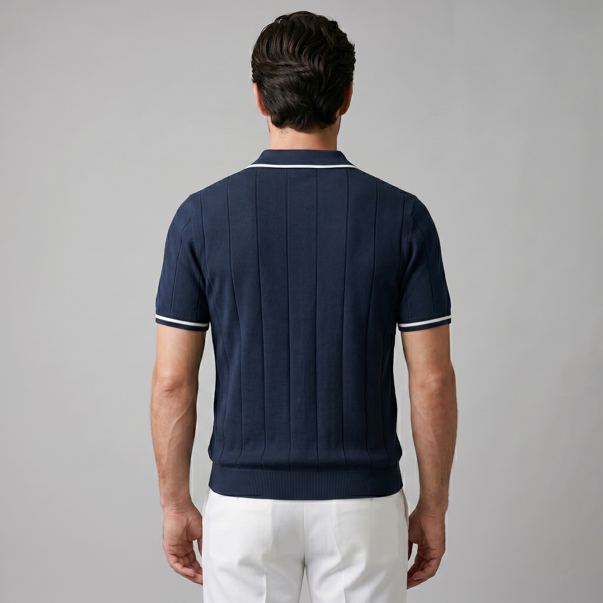 Poloshirt Heren Verticale Strepen Ritssluiting Casual