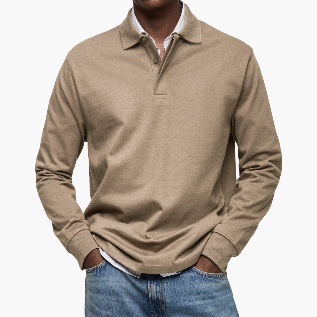 Poloshirt voor Heren met Lange Mouwen en Katoenmix