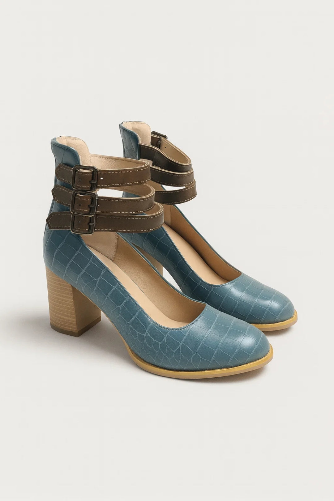 Pumps Dames Block Heel Enkelbandjes Elegant Casual