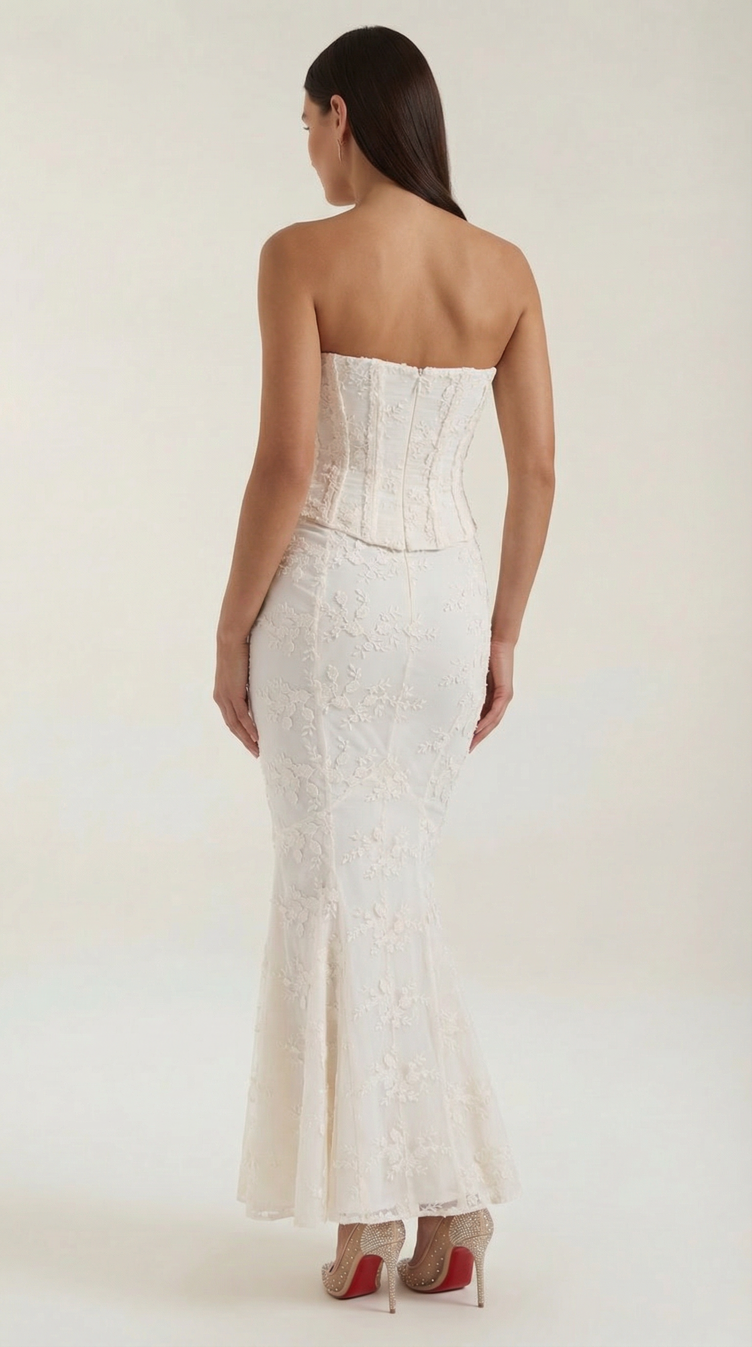 Maxi-jurk dames korsett stijl kant zeemeermin silhouet strapless