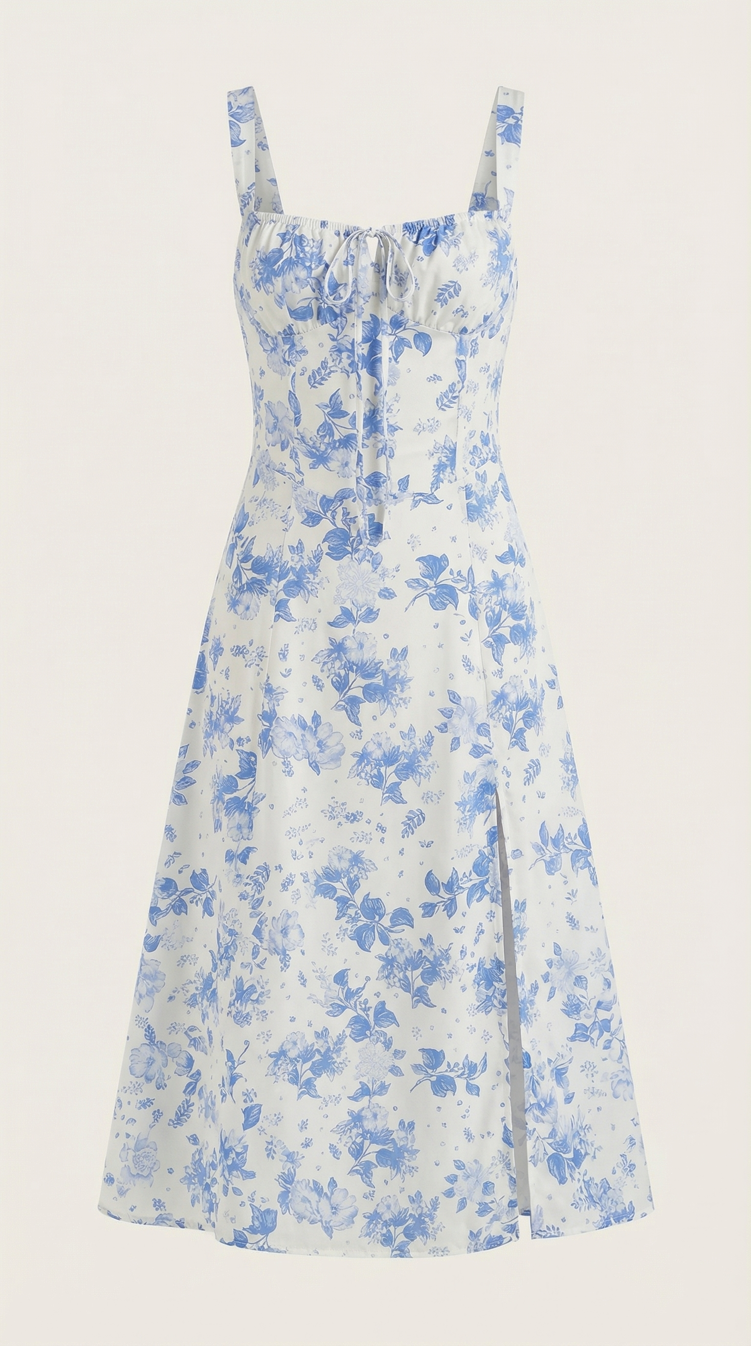 Midi-jurk dames A-lijn vintage bloemenprint hartvormige hals verstelbare rug