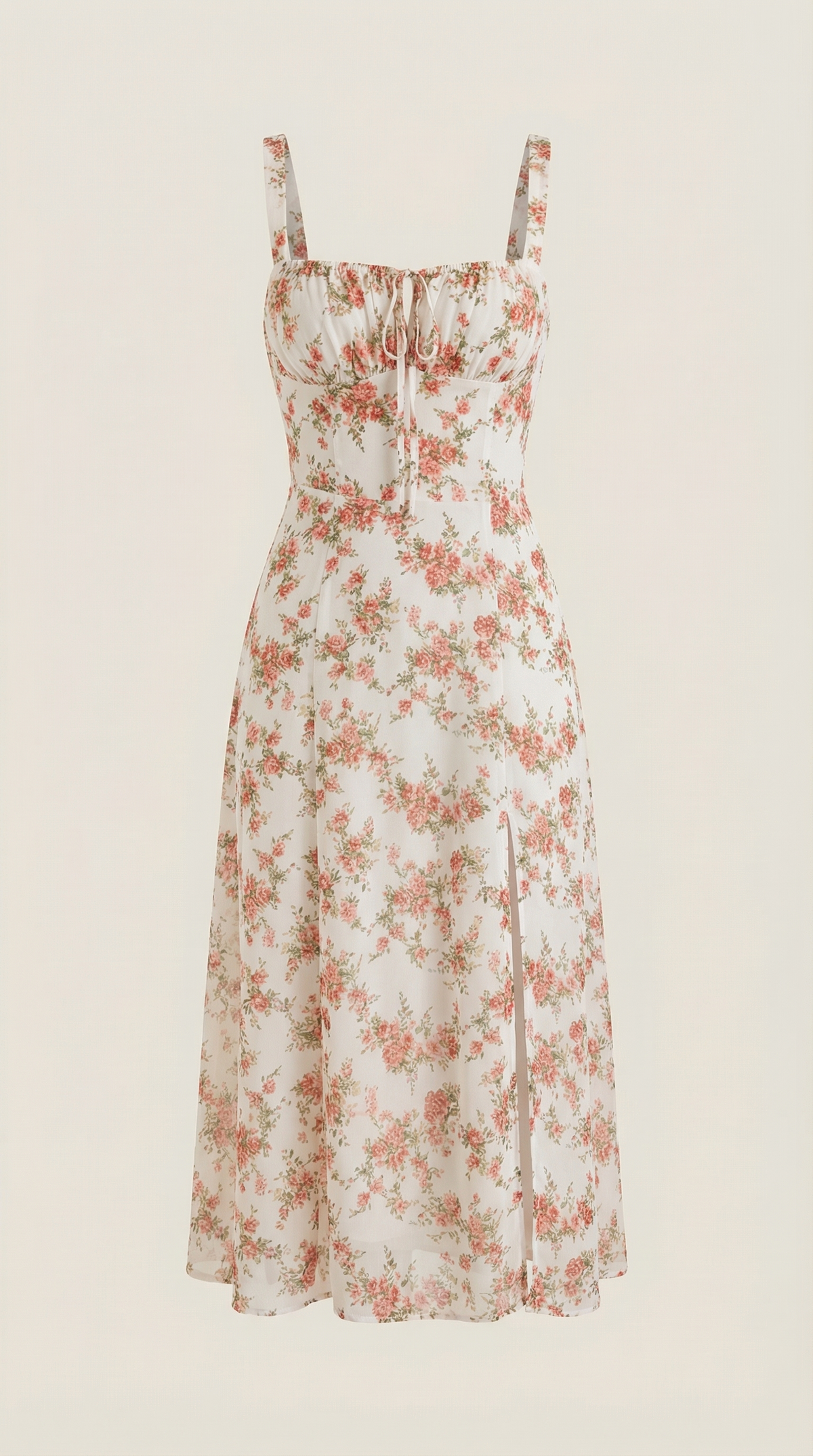 Midi-jurk dames A-lijn vintage bloemenprint hartvormige hals verstelbare rug
