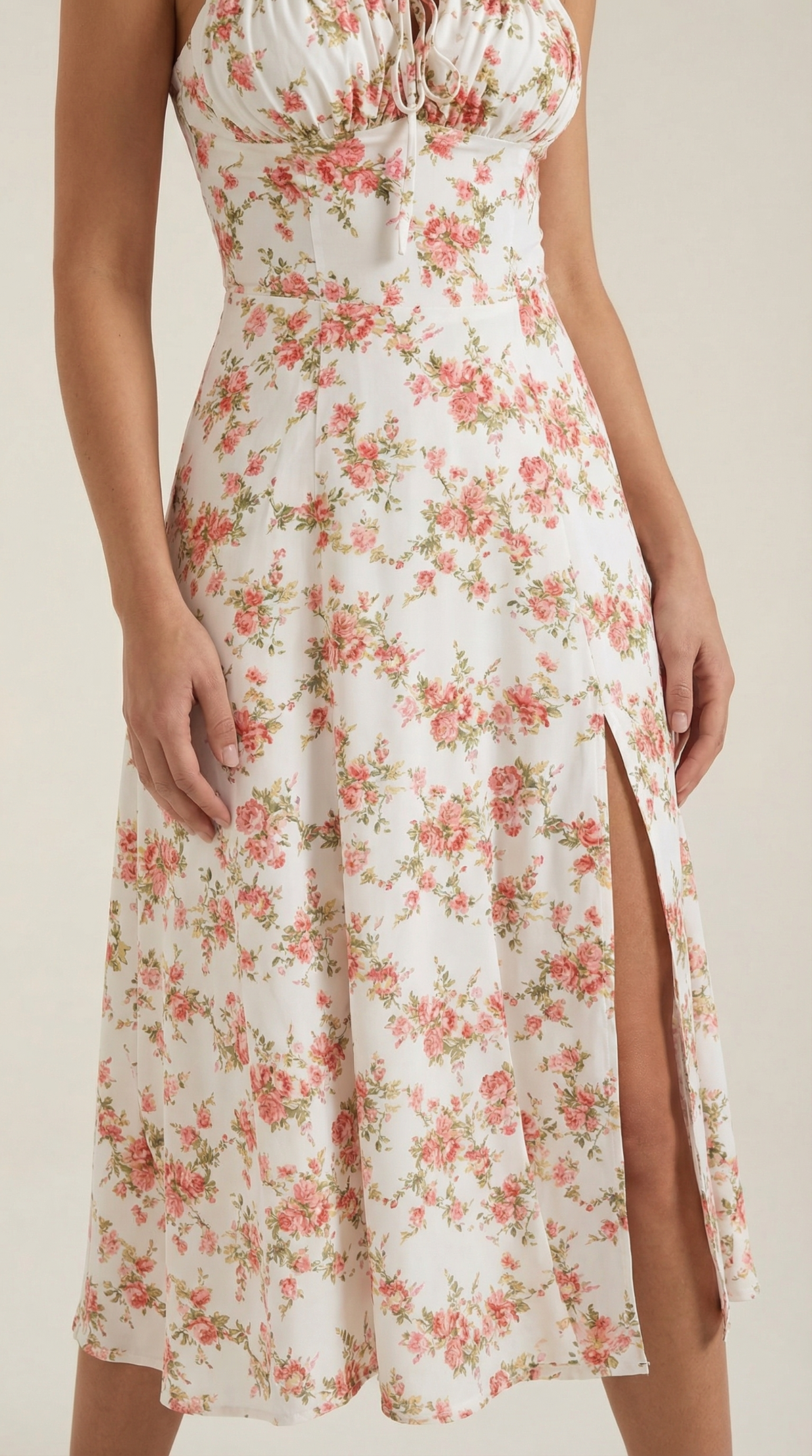 Midi-jurk dames A-lijn vintage bloemenprint hartvormige hals verstelbare rug