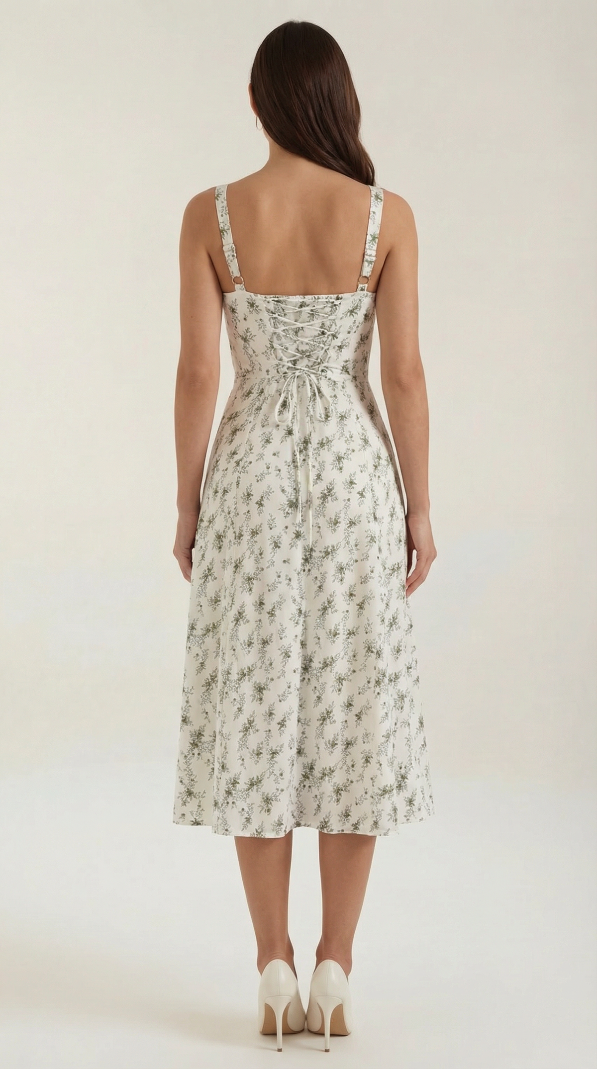 Midi-jurk dames A-lijn vintage bloemenprint hartvormige hals verstelbare rug