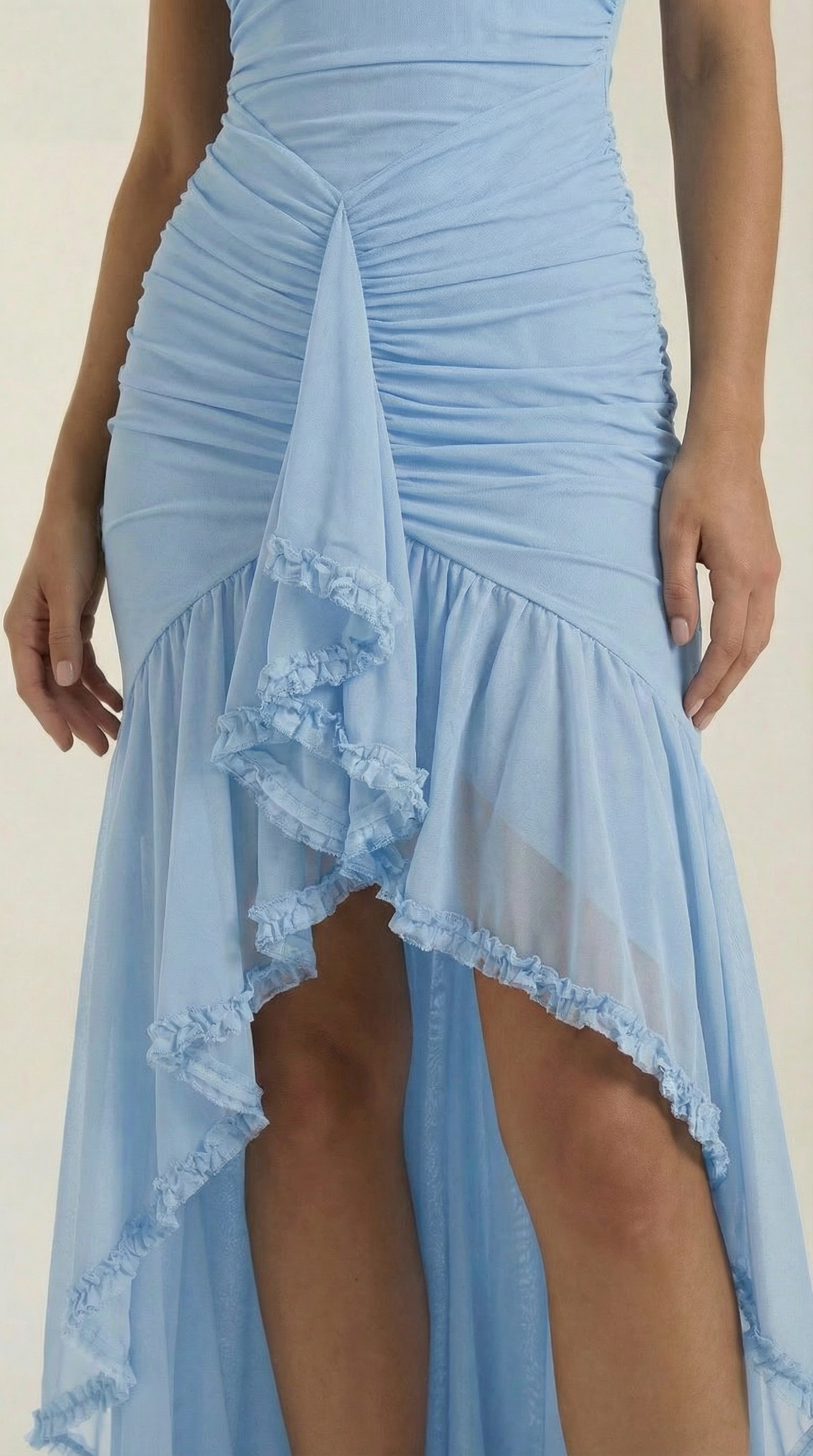 Maxi-jurk dames hartvormige hals ruches asymmetrische zoom spaghettibandjes