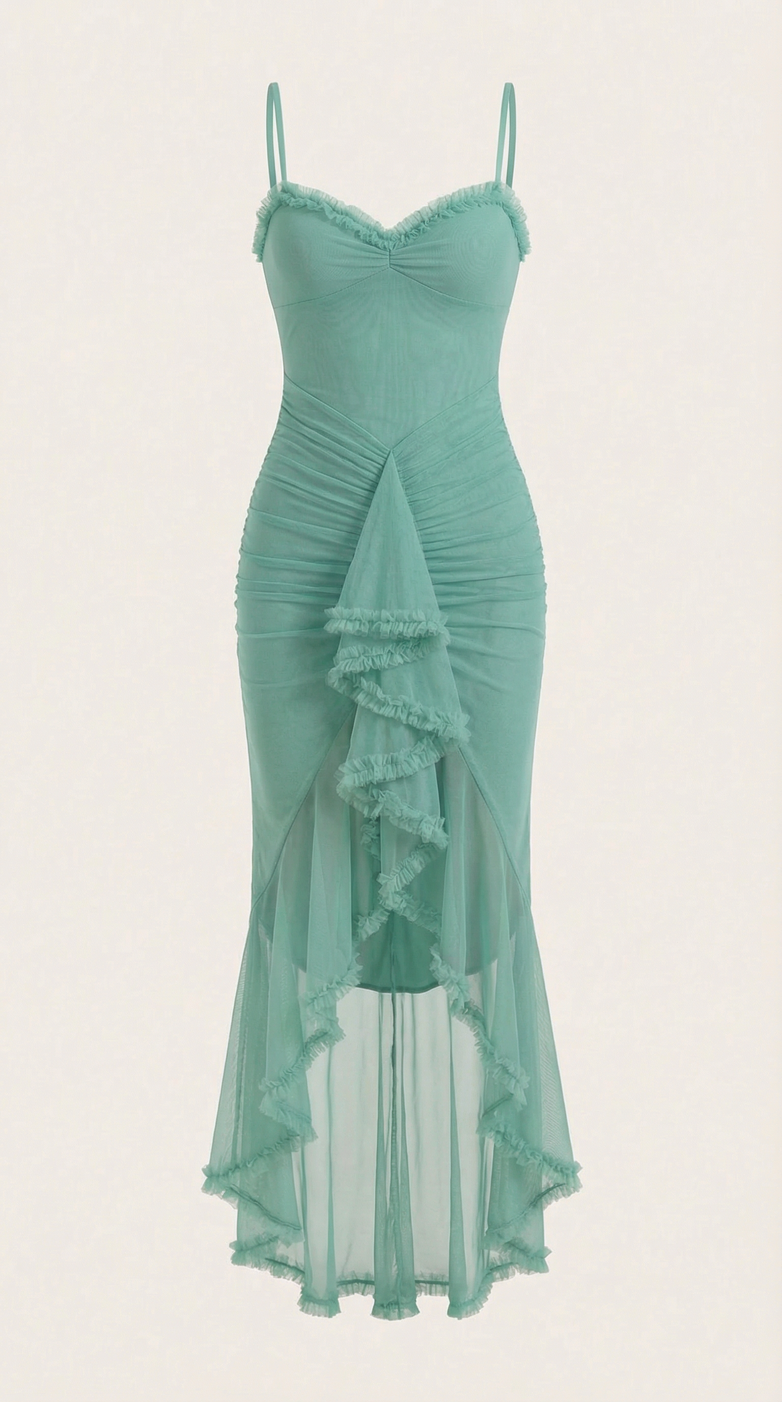 Maxi-jurk dames hartvormige hals ruches asymmetrische zoom spaghettibandjes