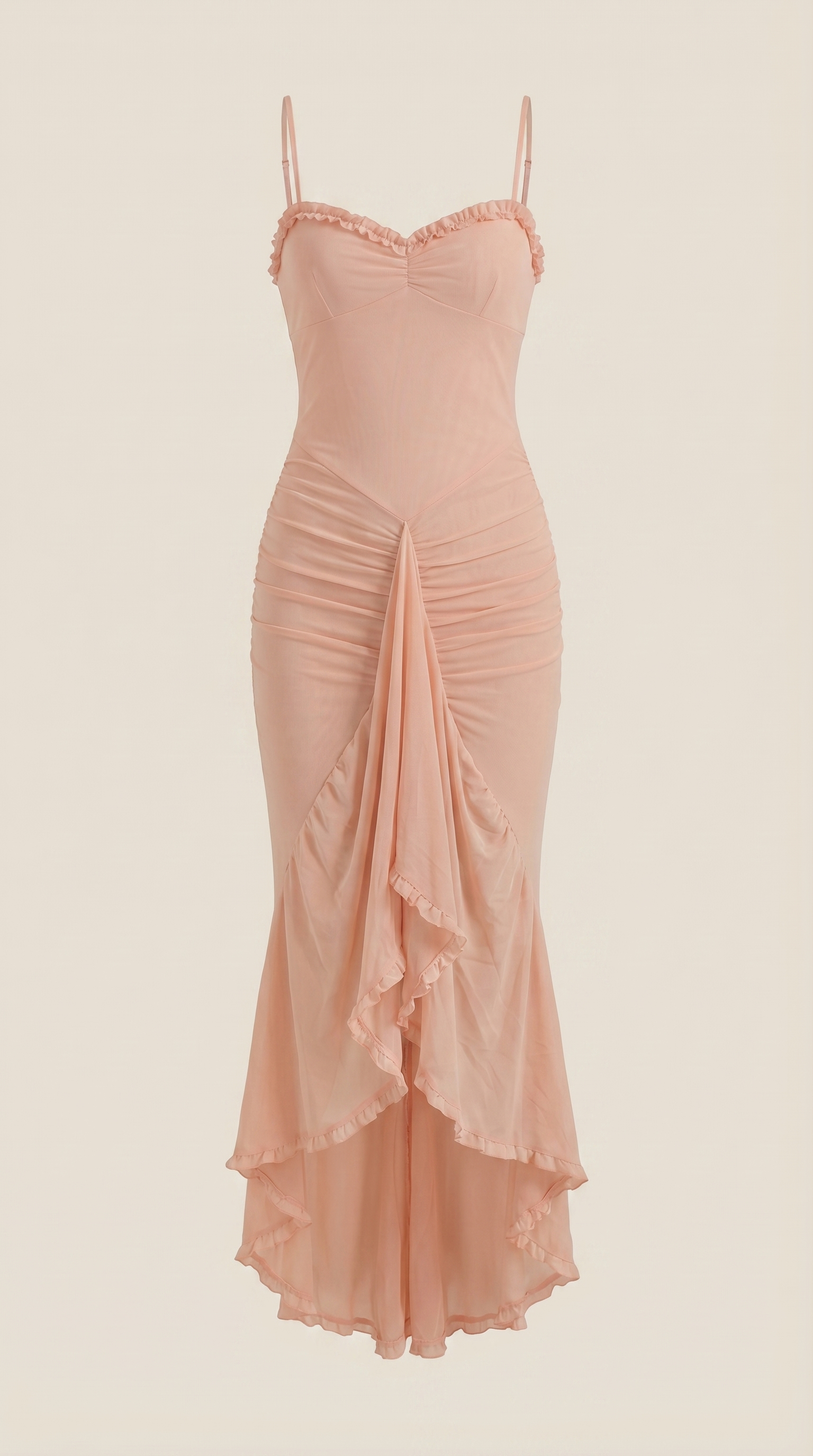 Maxi-jurk dames hartvormige hals ruches asymmetrische zoom spaghettibandjes