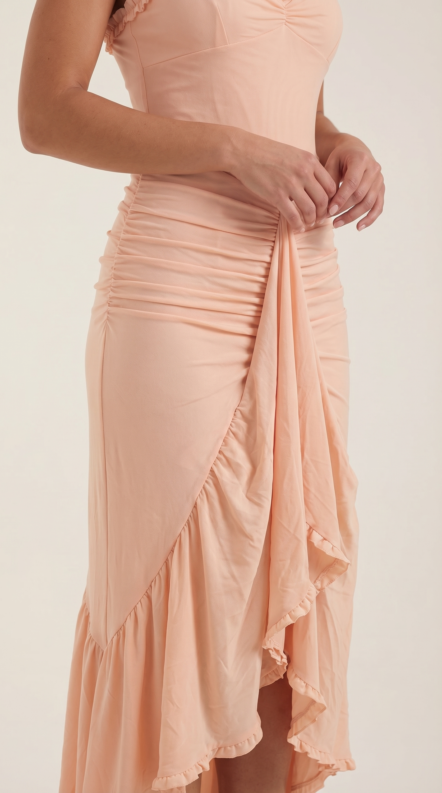 Maxi-jurk dames hartvormige hals ruches asymmetrische zoom spaghettibandjes