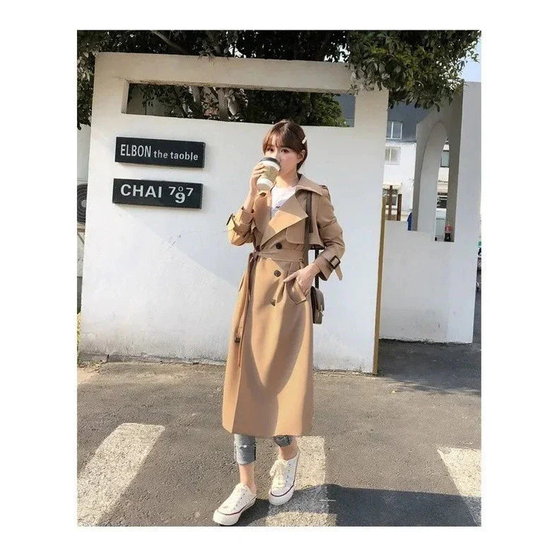 Lange Dames Trenchcoat met Dubbele Knoopsluiting