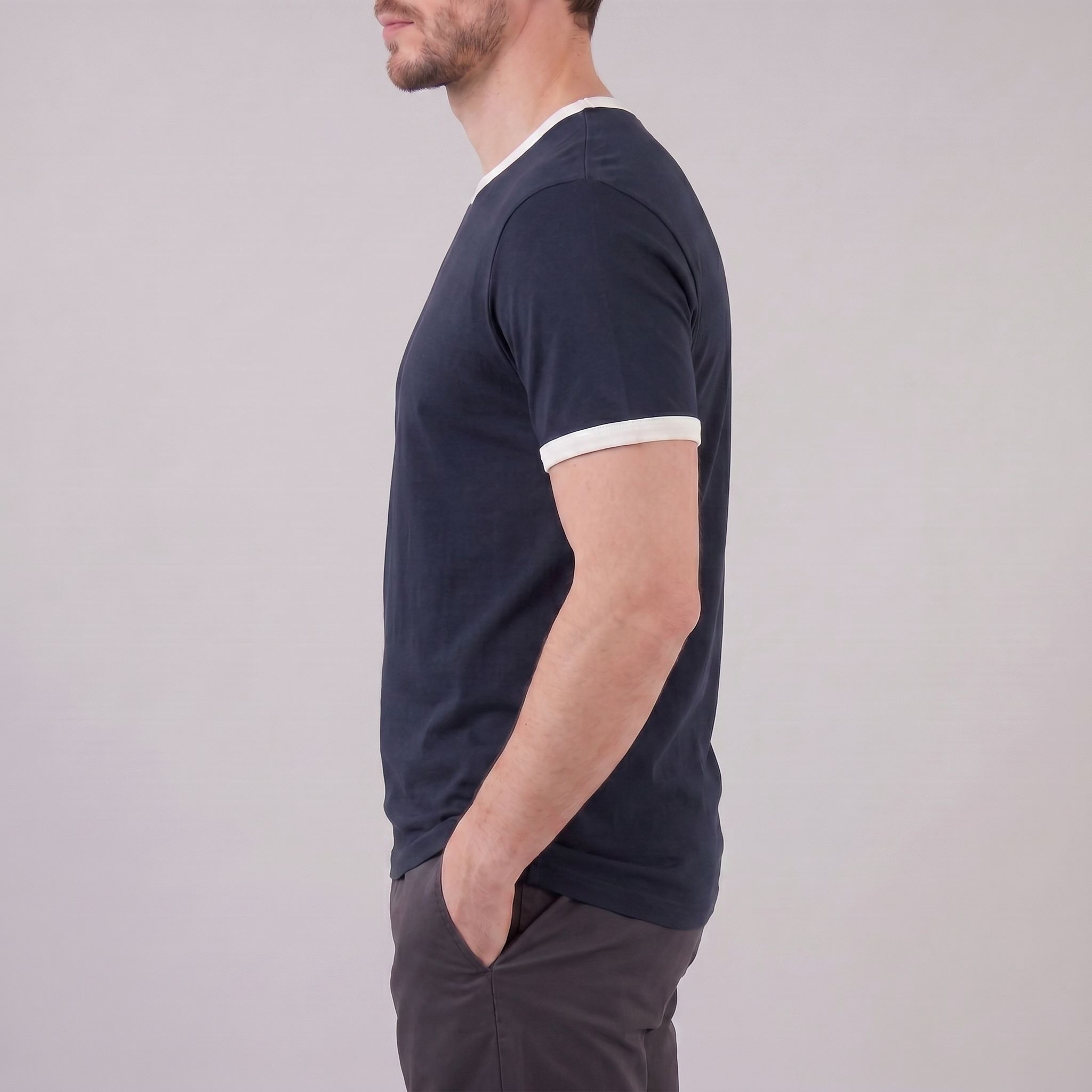 Smart Casual T-Shirt Heren Contrast Trim Crew Neck