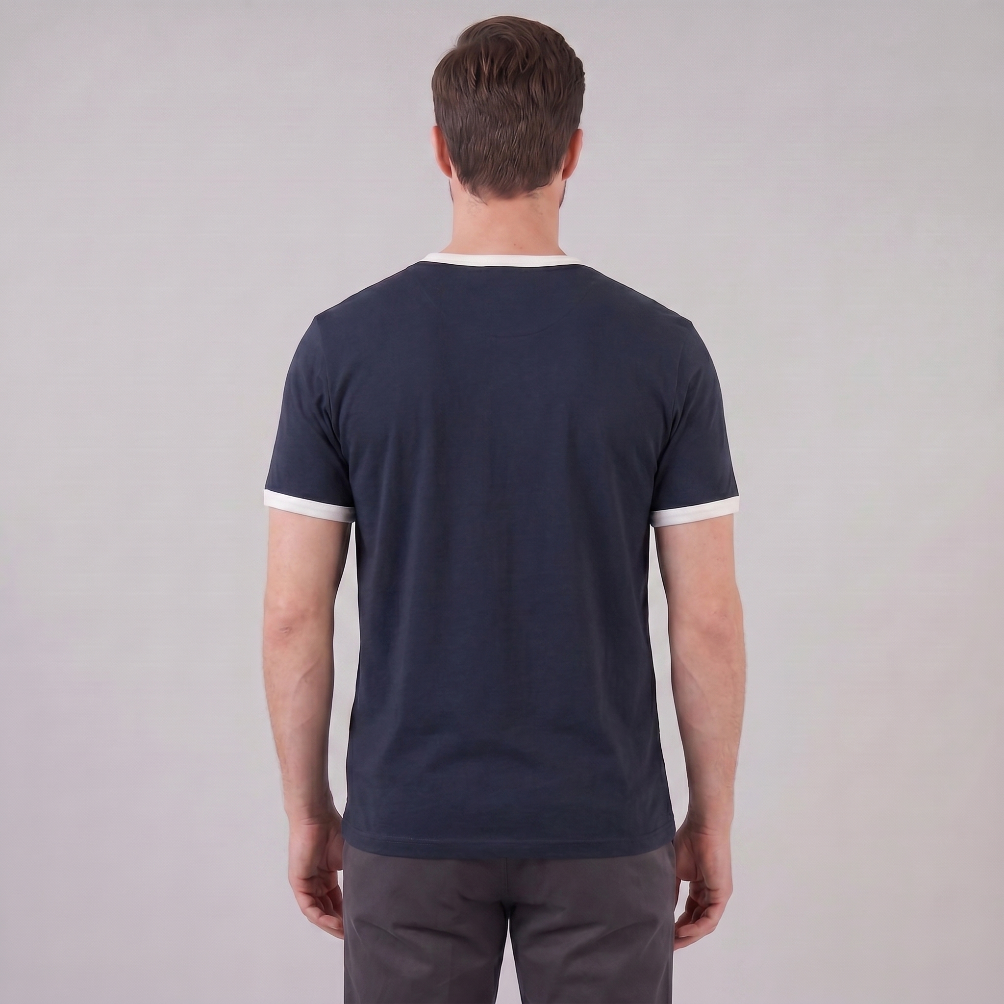 Smart Casual T-Shirt Heren Contrast Trim Crew Neck