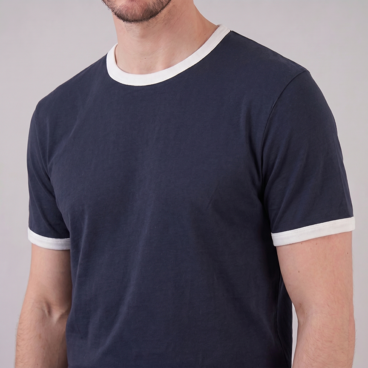 Smart Casual T-Shirt Heren Contrast Trim Crew Neck