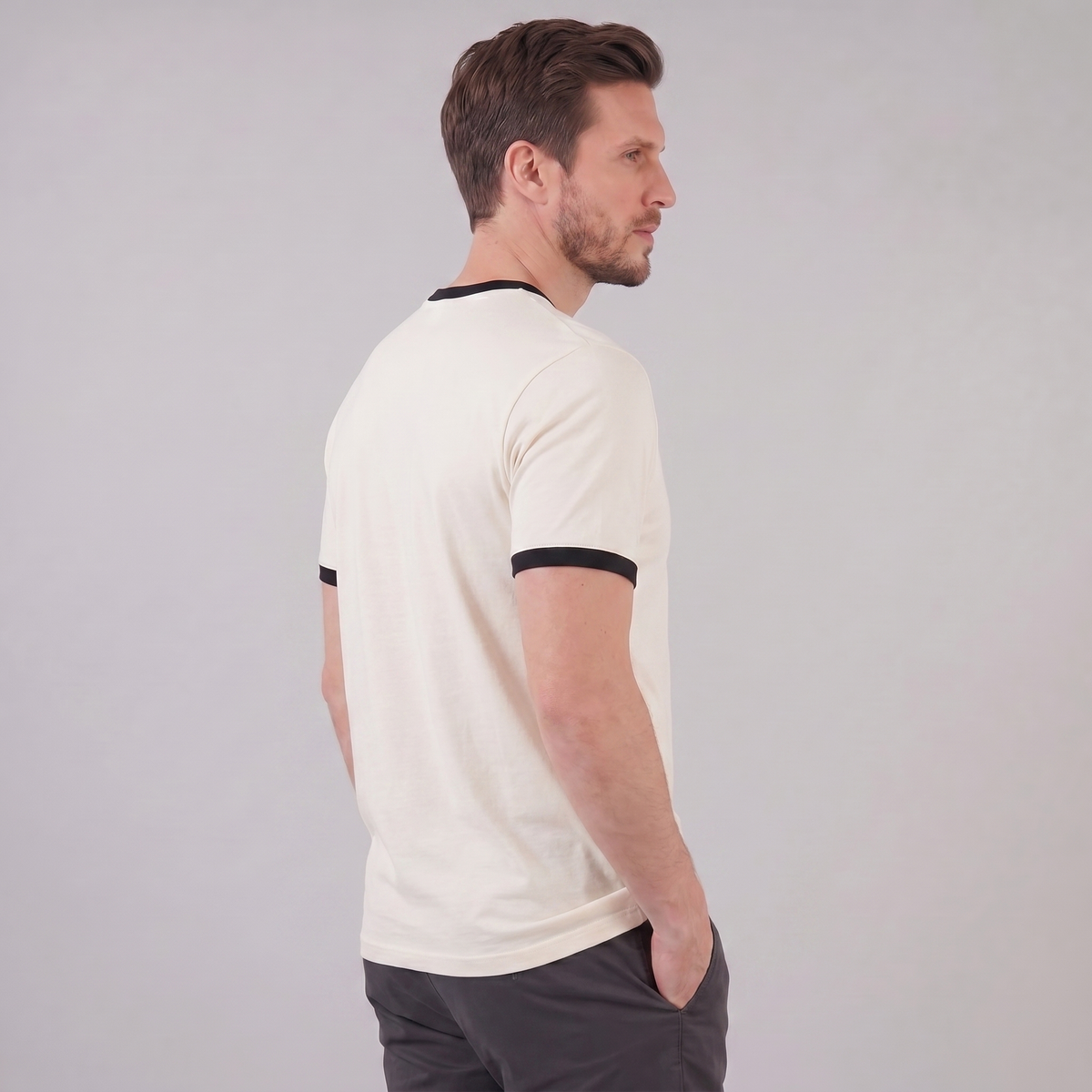 Smart Casual T-Shirt Heren Contrast Trim Crew Neck