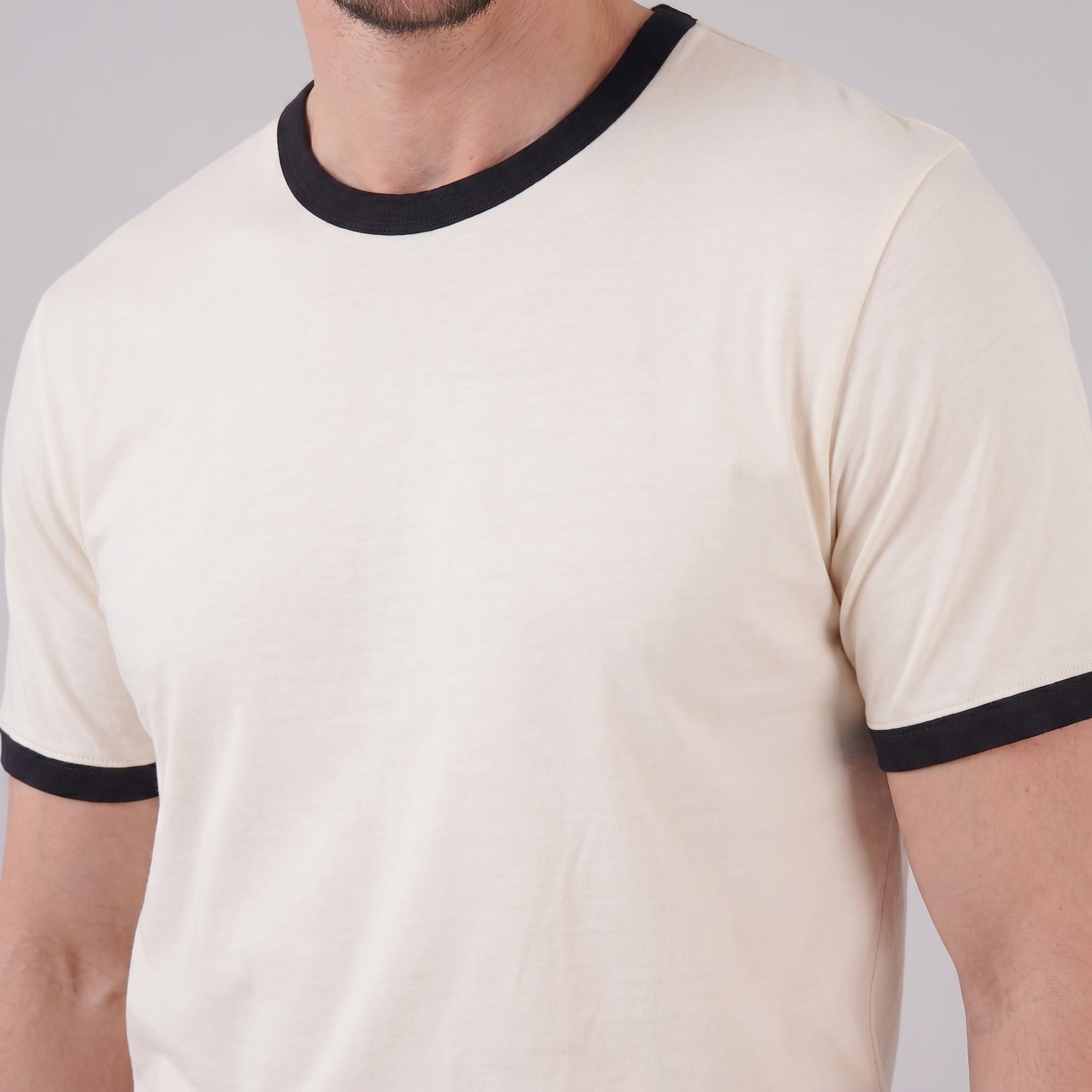 Smart Casual T-Shirt Heren Contrast Trim Crew Neck