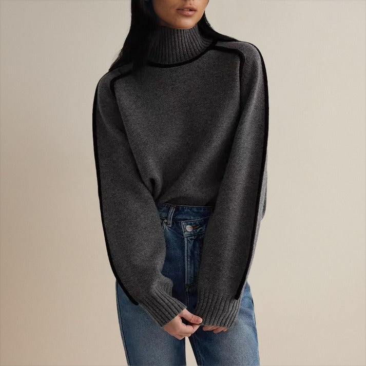 Stijlvolle Dames Trui met Rolkraag en Contrastdetails