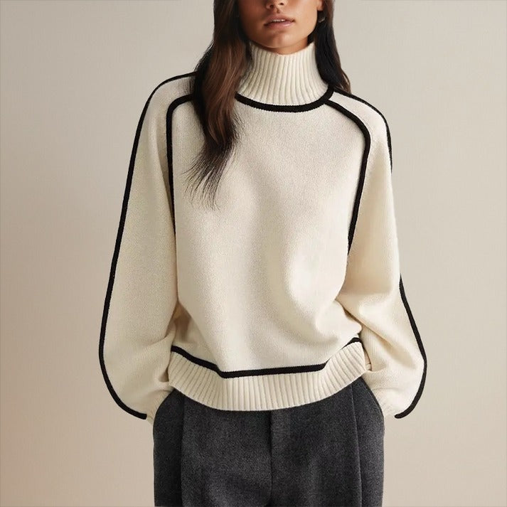 Stijlvolle Dames Trui met Rolkraag en Contrastdetails