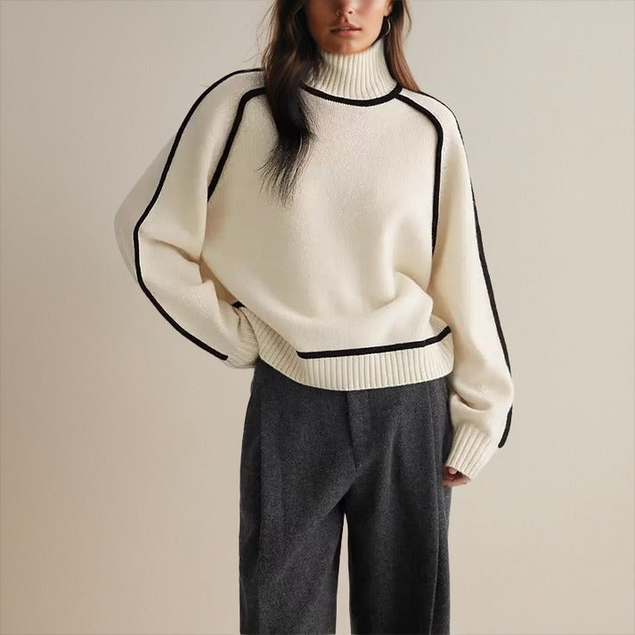 Stijlvolle Dames Trui met Rolkraag en Contrastdetails