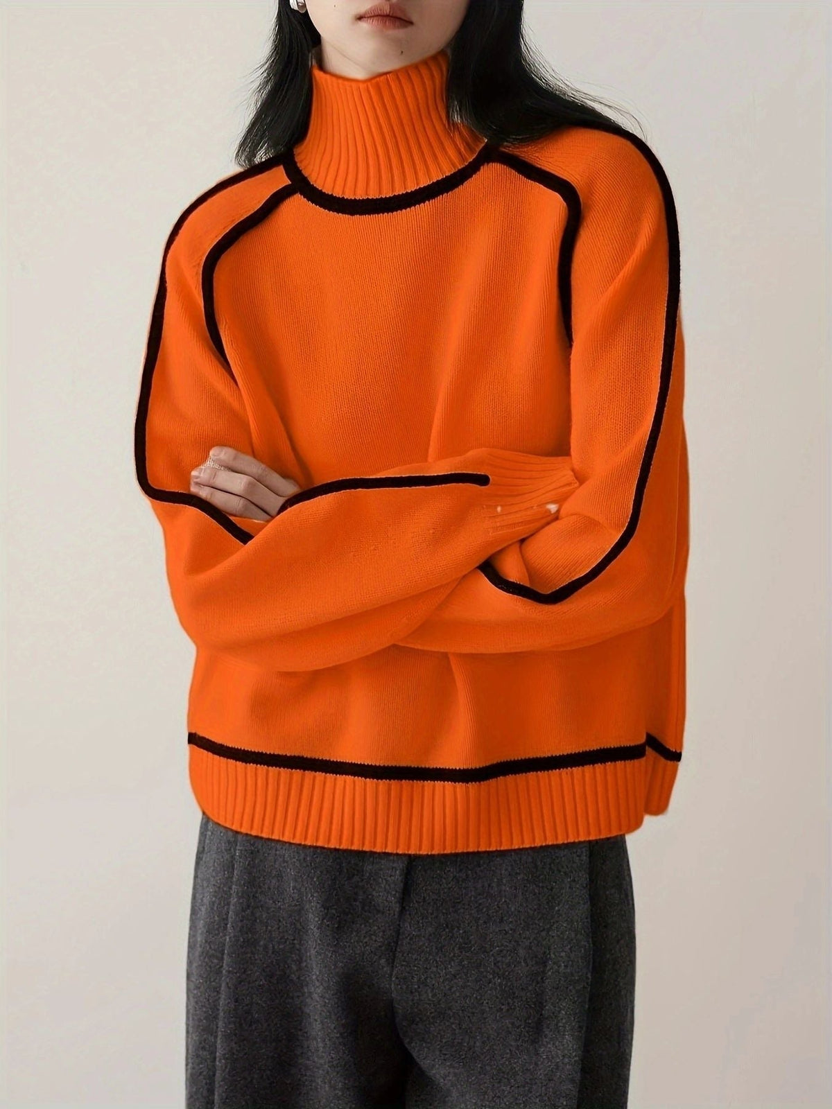 Stijlvolle Dames Trui met Rolkraag en Contrastdetails