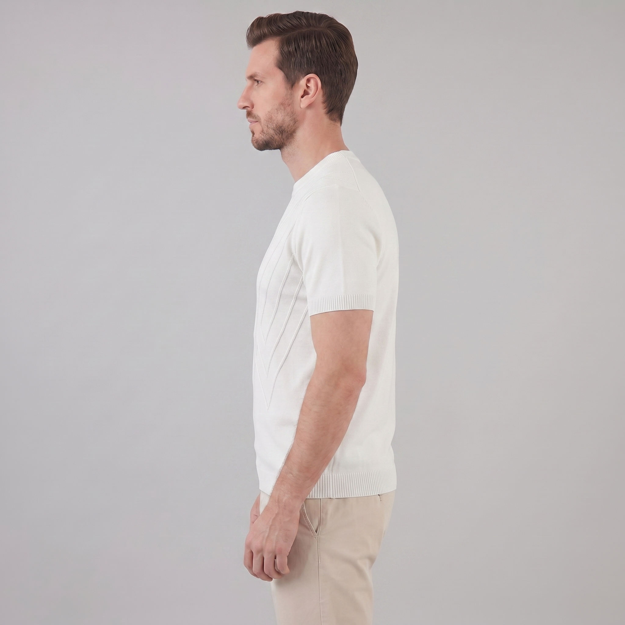 T-Shirt Heren Lange Mouwen Casual Textuur Crew Neck