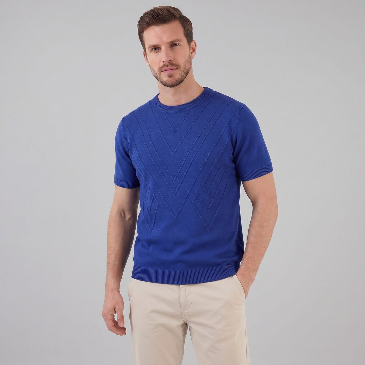 T-Shirt Heren Lange Mouwen Casual Textuur Crew Neck