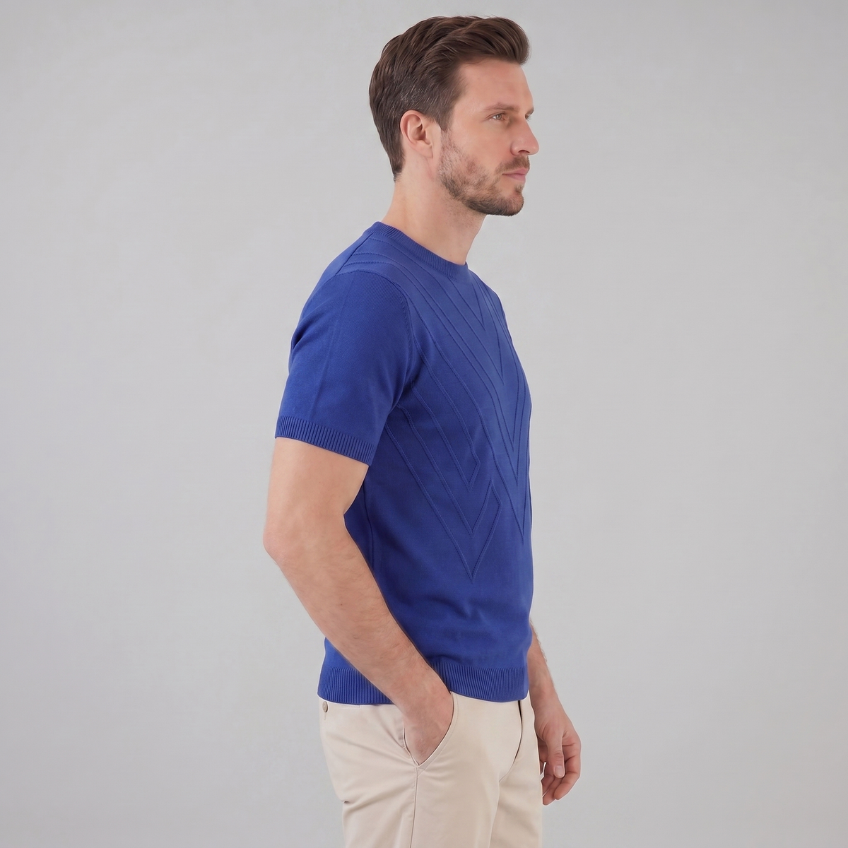 T-Shirt Heren Lange Mouwen Casual Textuur Crew Neck