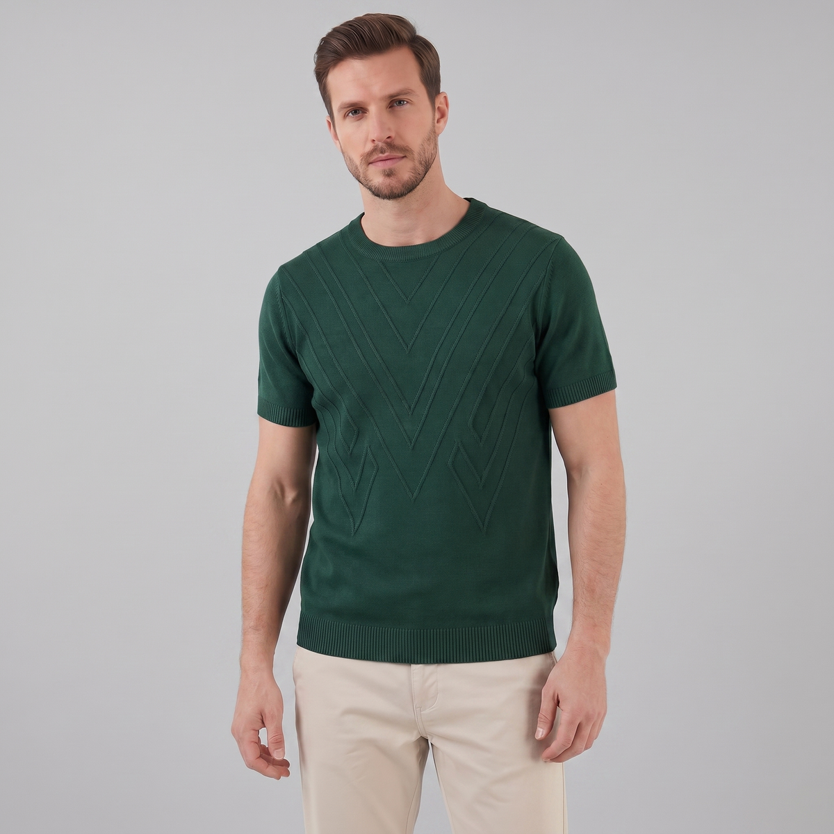 T-Shirt Heren Lange Mouwen Casual Textuur Crew Neck