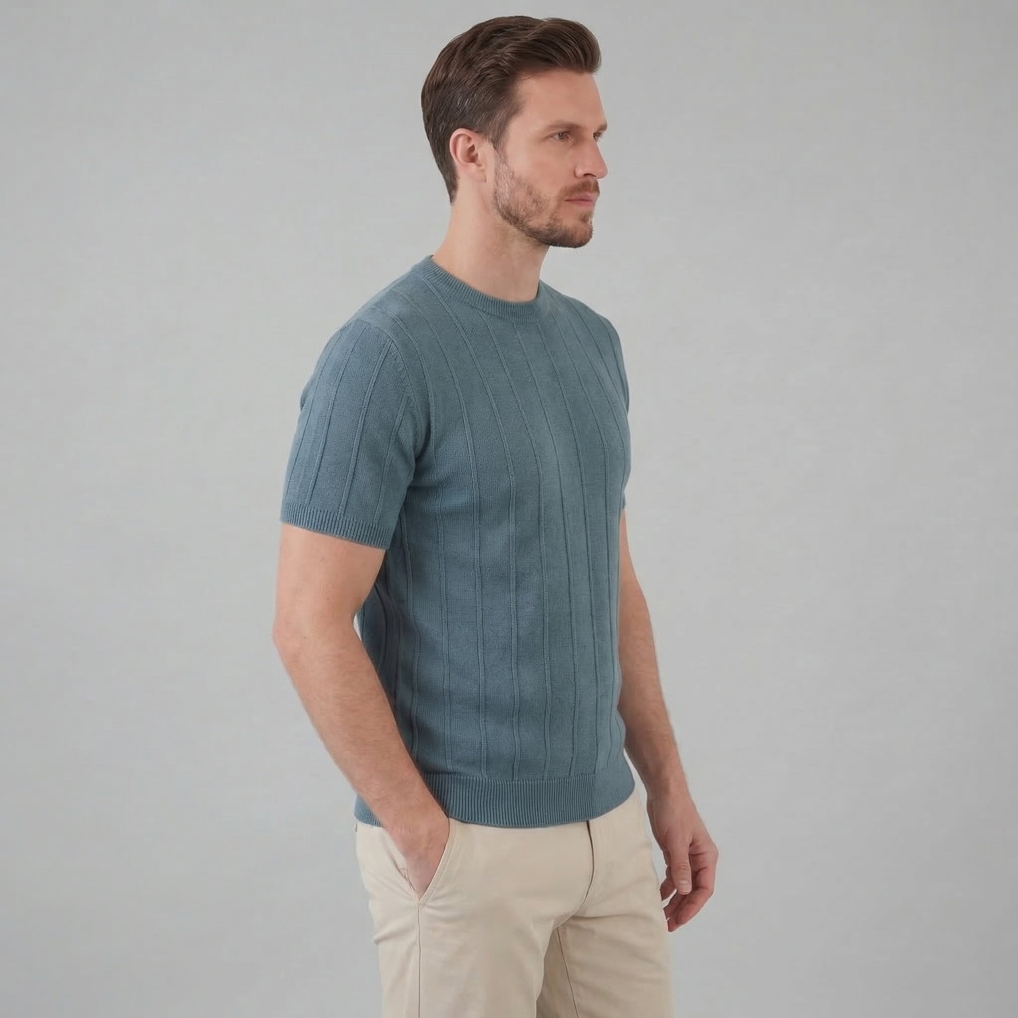 T-Shirt Heren Rib Knit Casual Chic Lange Mouwen