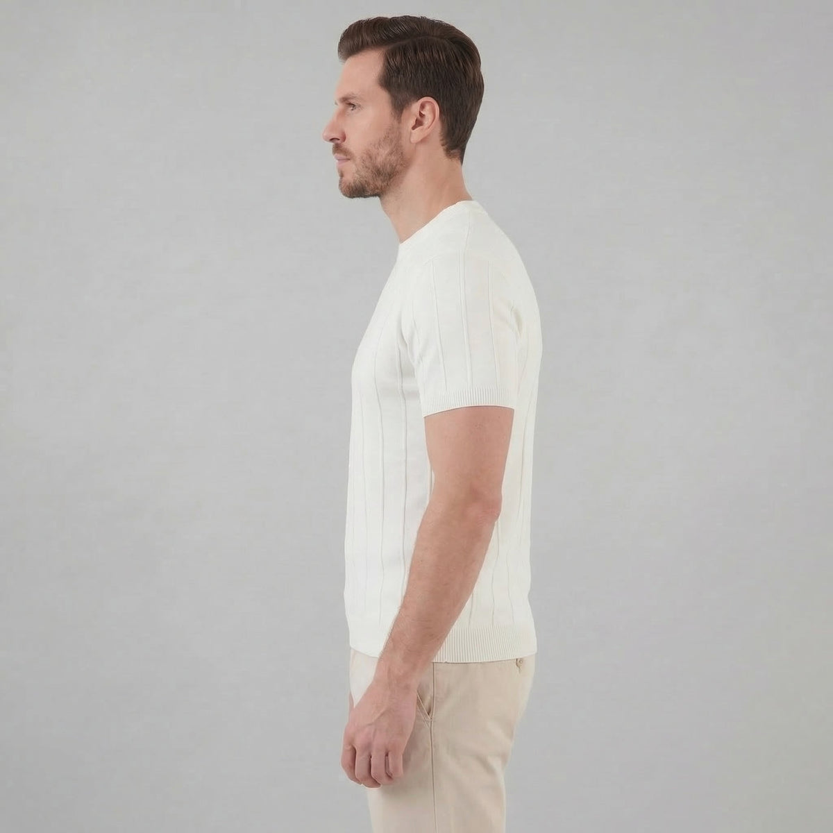 T-Shirt Heren Rib Knit Casual Chic Lange Mouwen