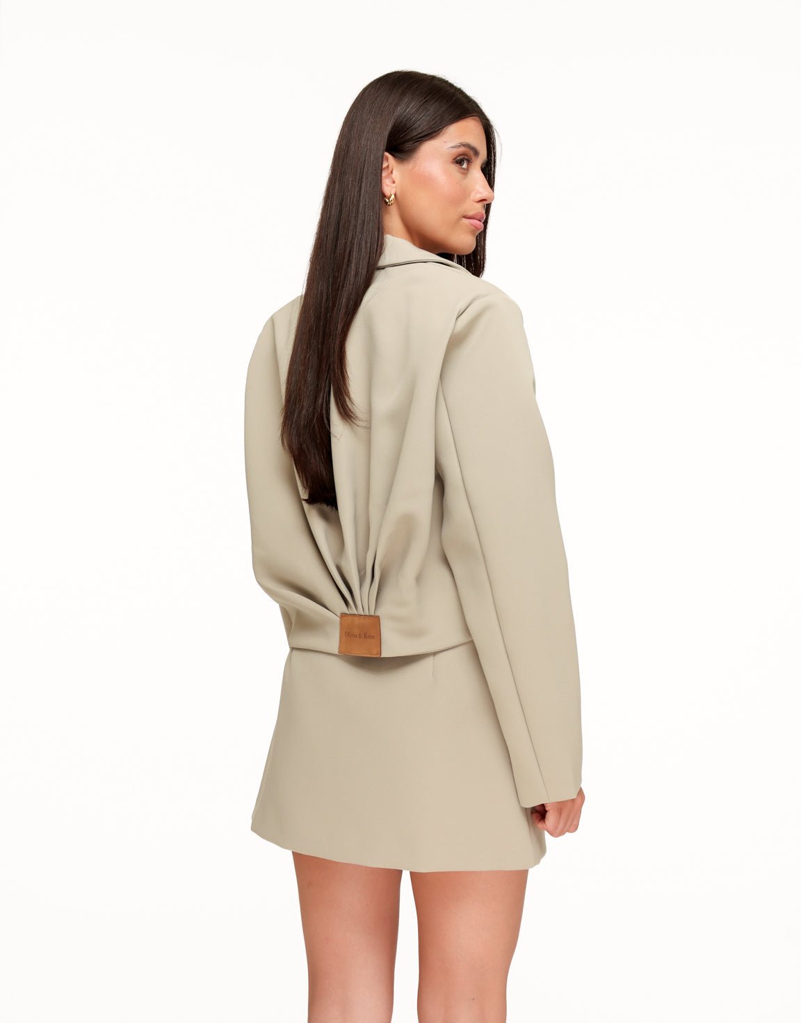 Taupe Premium Achterkant Detail - Jas