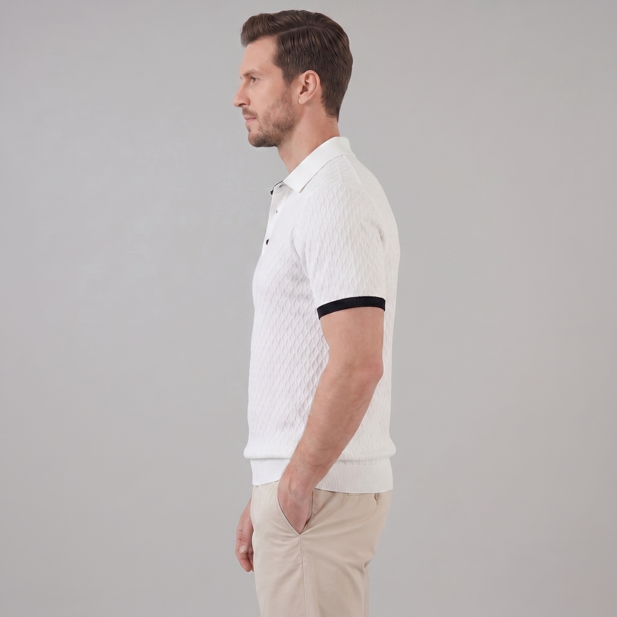 Textured Poloshirt Heren Contrast Kraag Tailored Fit