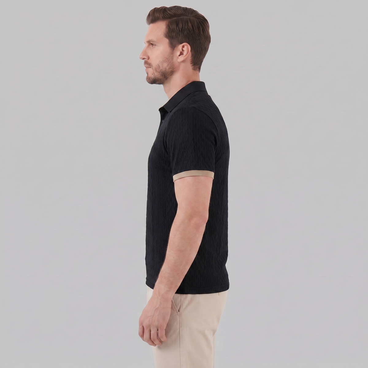 Textured Poloshirt Heren Contrast Kraag Tailored Fit