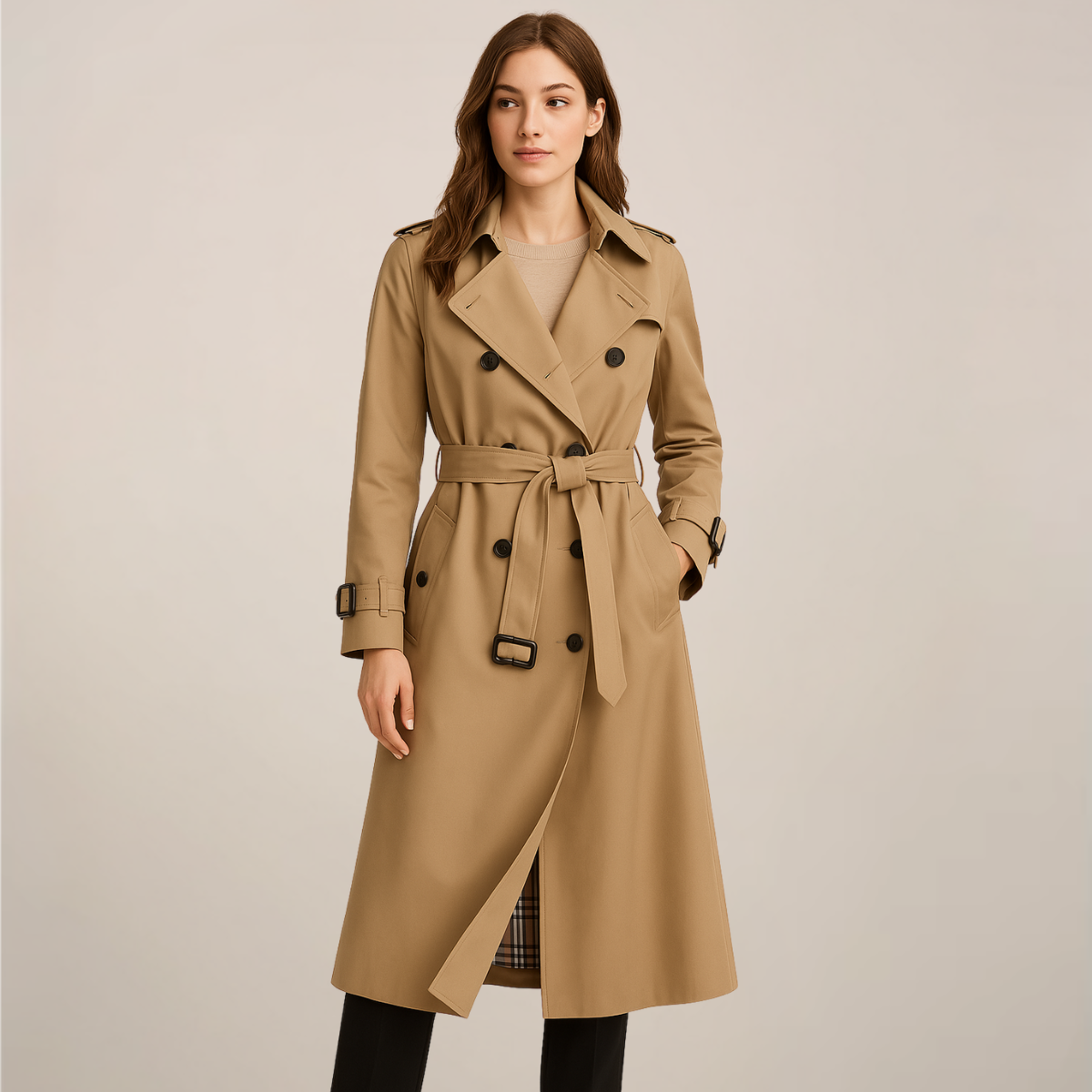 Trenchcoat Dames Double-Breasted Belted Classic Outerwear