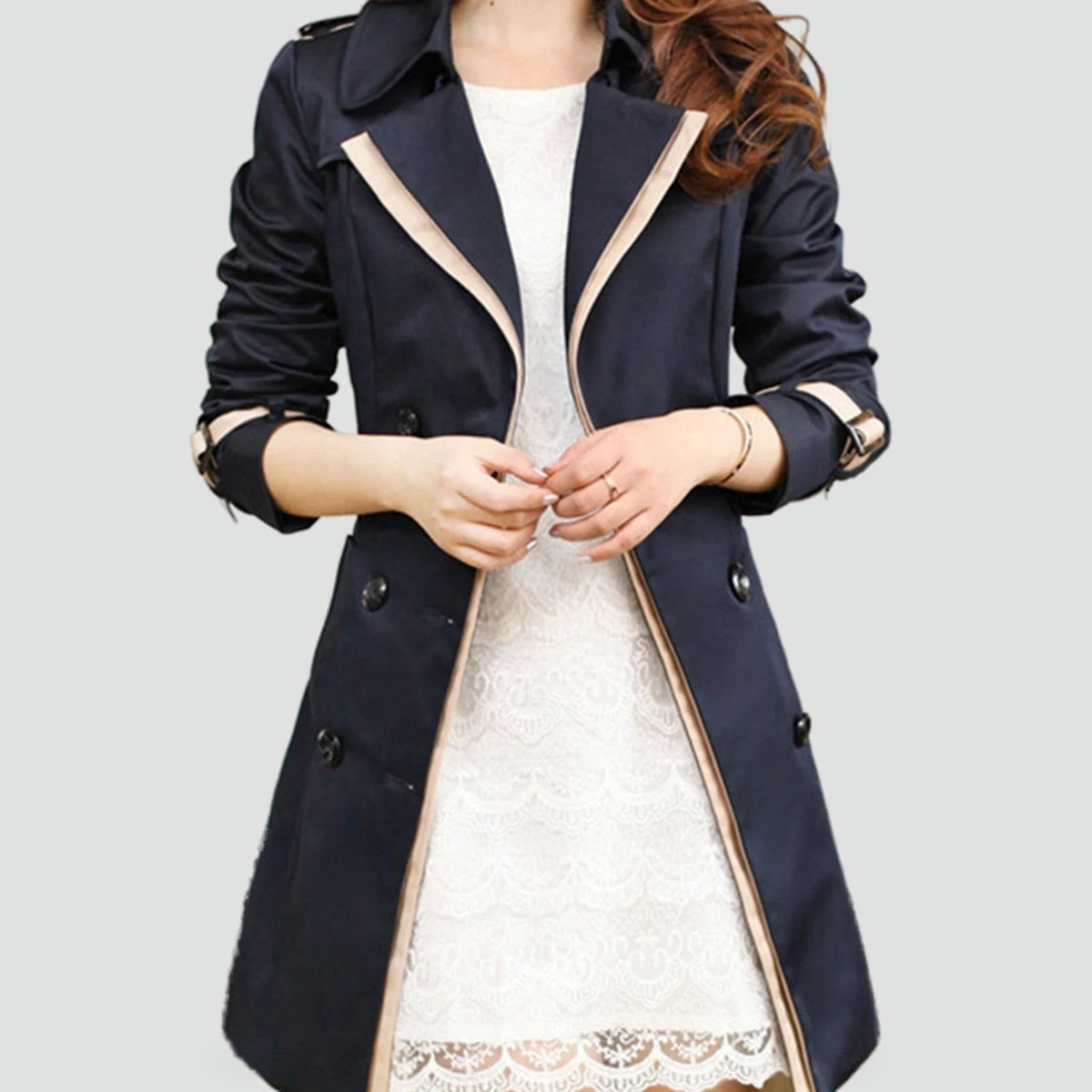 Winddichte dames trenchcoat met reverskraag voor winterdagen